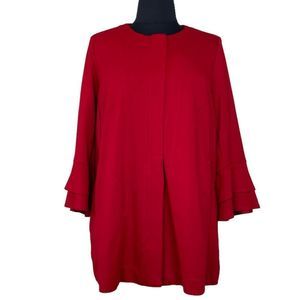 Eloquii Jacket Blazer Rayon Stretch Hidden Front Zipper 3/4 Ruffle Sleeves Sz 18